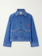 BODE - Embroidered Merino Wool-Blend Denim Jacket - Blue