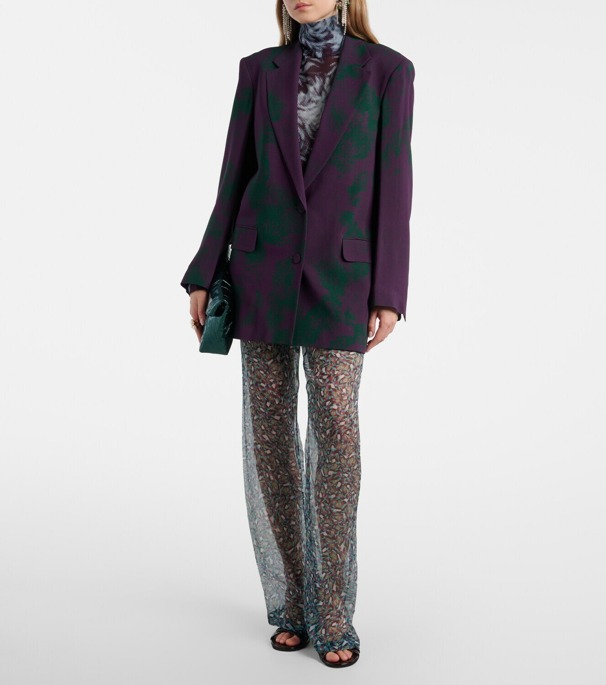 Dries Van Noten Printed sheer silk wide-leg pants