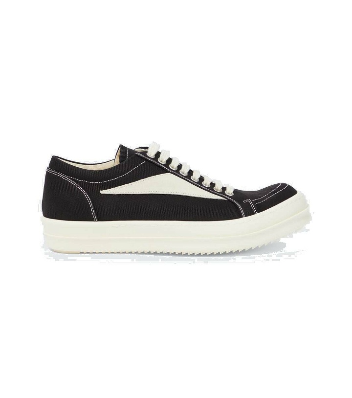 Photo: DRKSHDW by Rick Owens Leather-trimmed denim sneakers