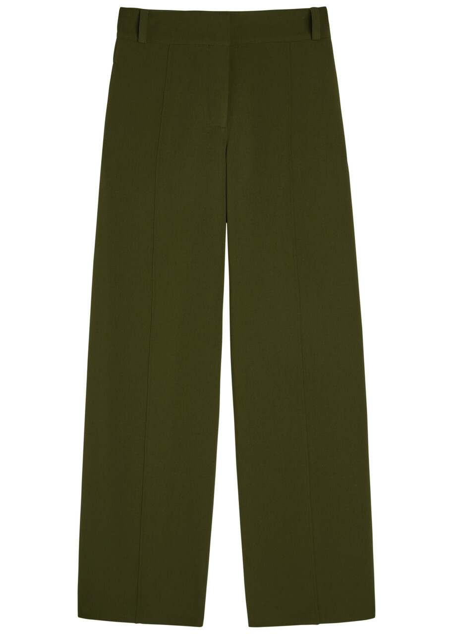 Another Tomorrow Wide-leg Stretch-wool Trousers Dark Green