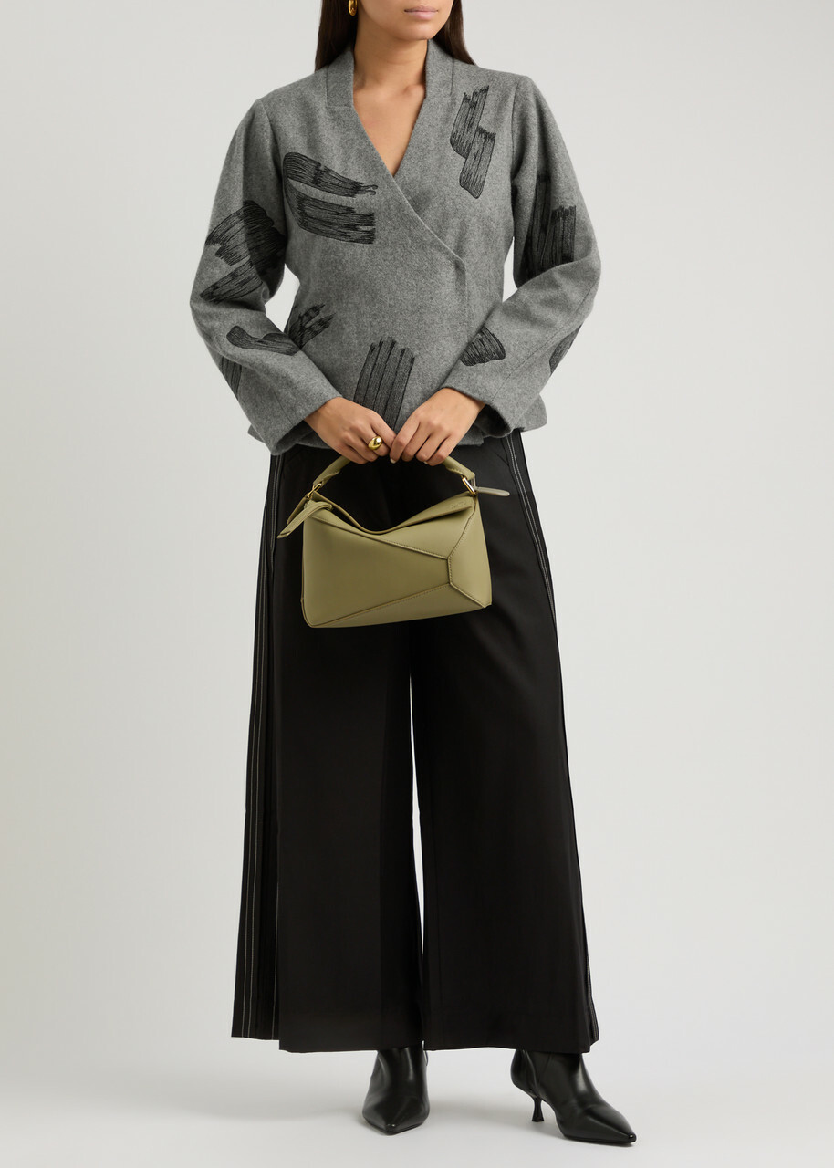 Lovebirds Printed Wool Wrap Jacket Grey