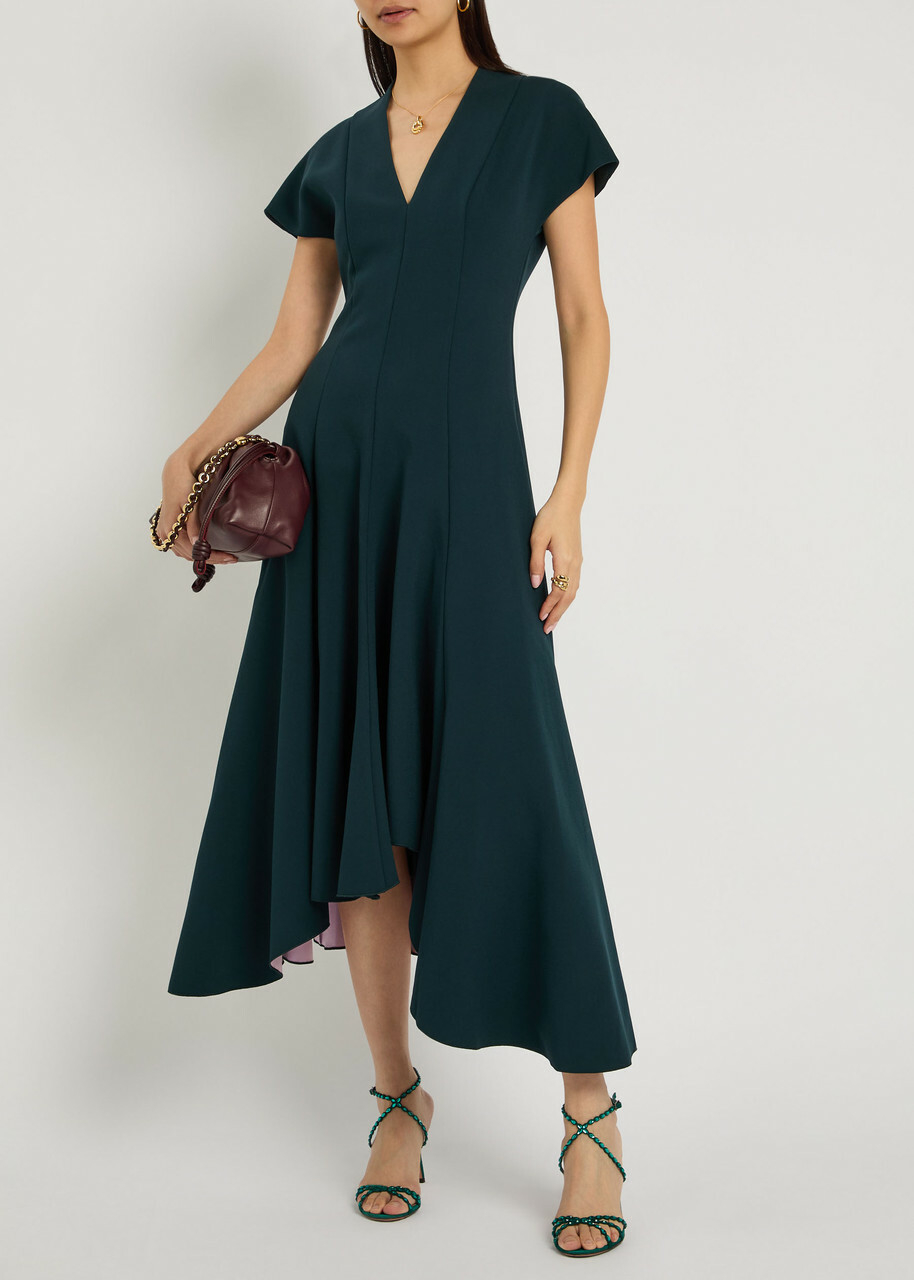 Roksanda Sapha Asymmetric Crepe Midi Dress Teal