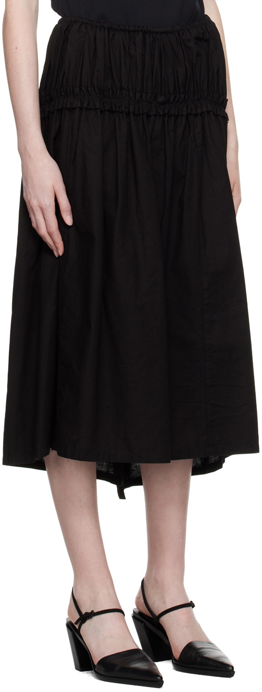Y's Black Gathered Midi Skirt