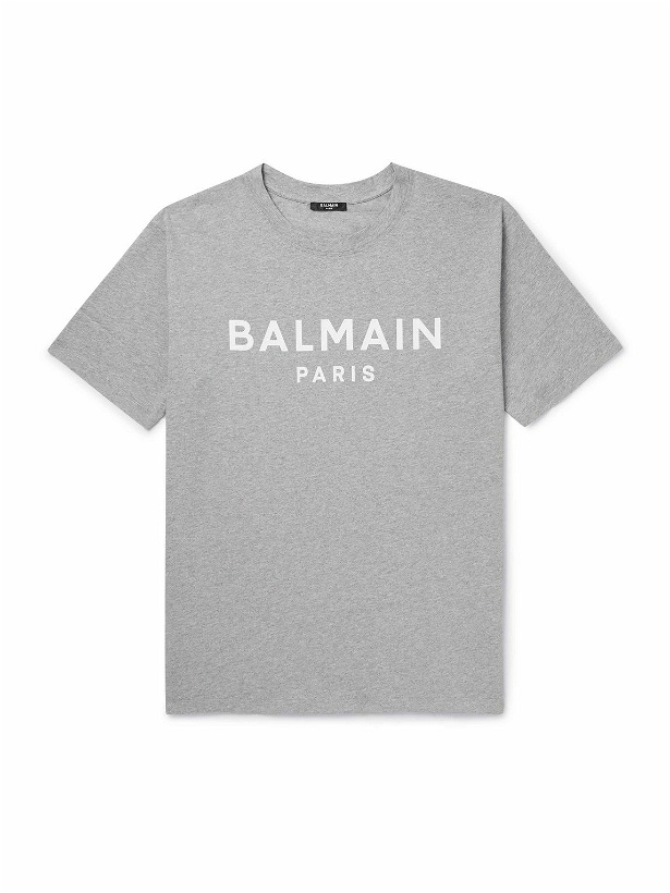 Photo: Balmain - Logo-Print Cotton-Jersey T-Shirt - Gray