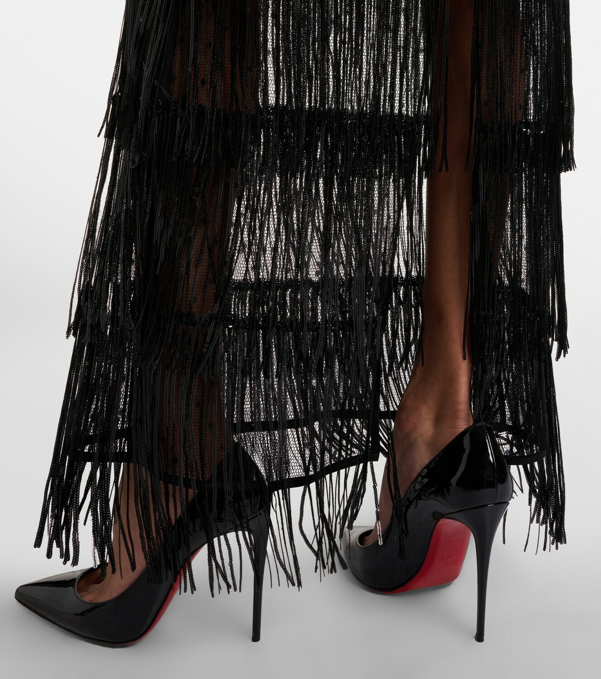 Nina Ricci Fringed sequined tulle maxi dress