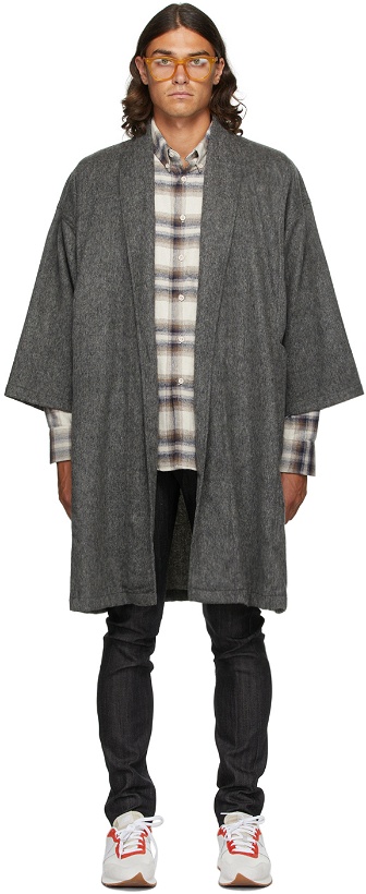Photo: Naked & Famous Denim SSENSE Exclusive Grey Wool Overcoat