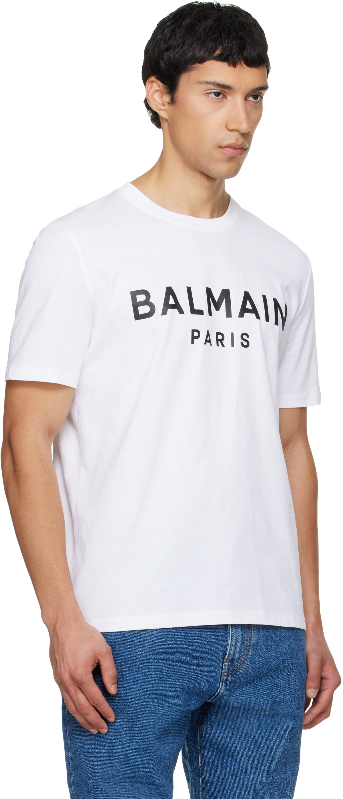Balmain White 'Balmain Paris' Print T-shirt