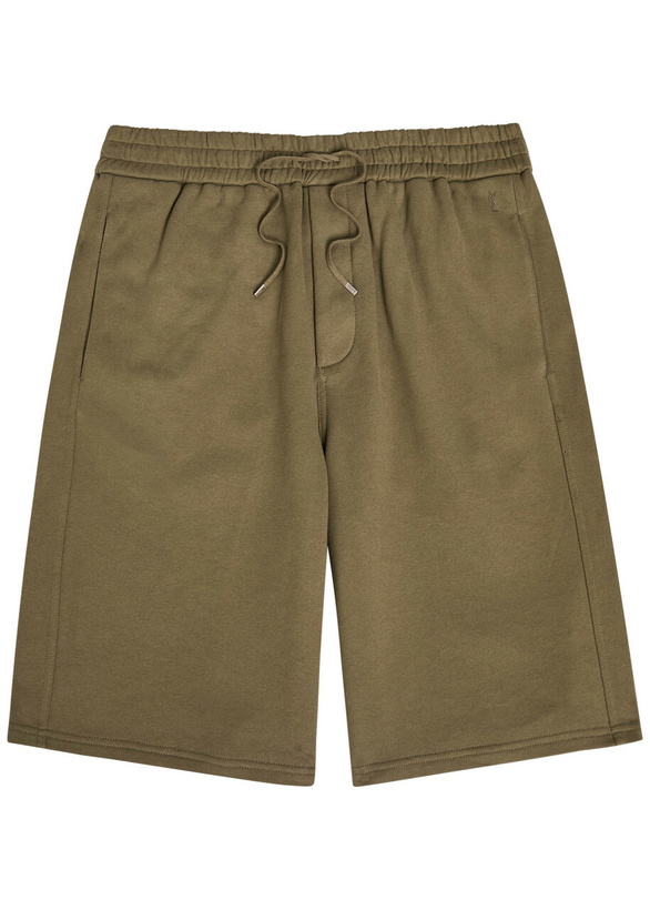 Photo: Saint Laurent Logo-embroidered Cotton Shorts Khaki