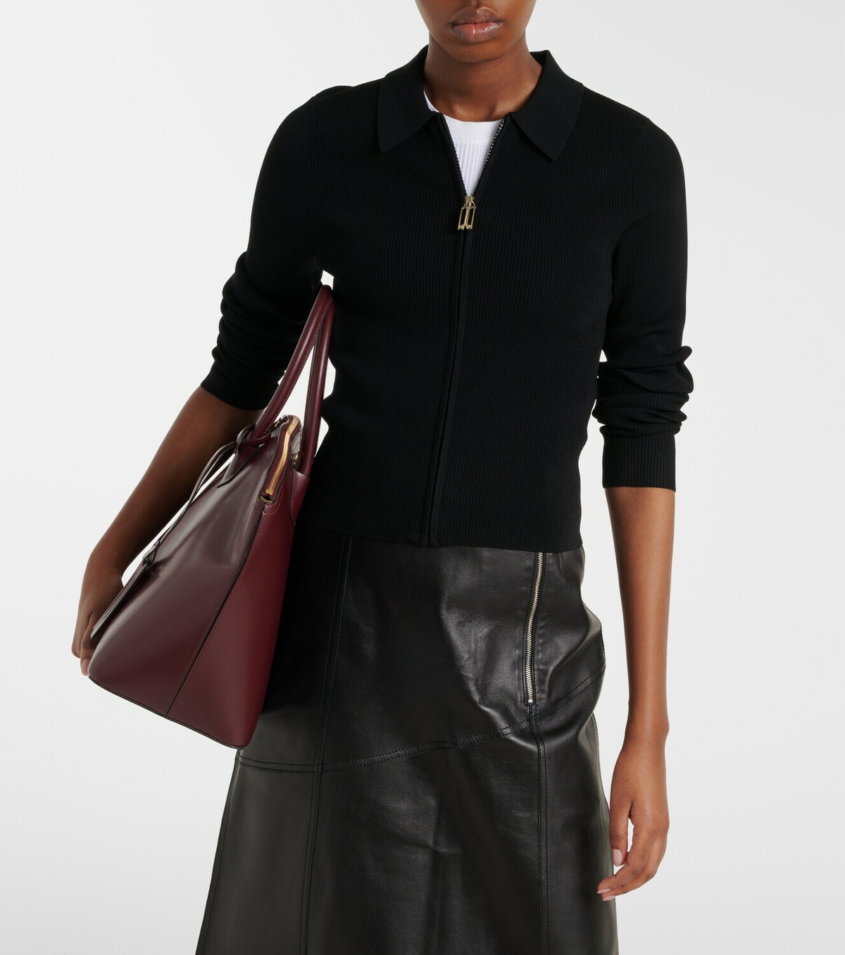 Victoria Beckham Mila ribbed-knit zip-up top