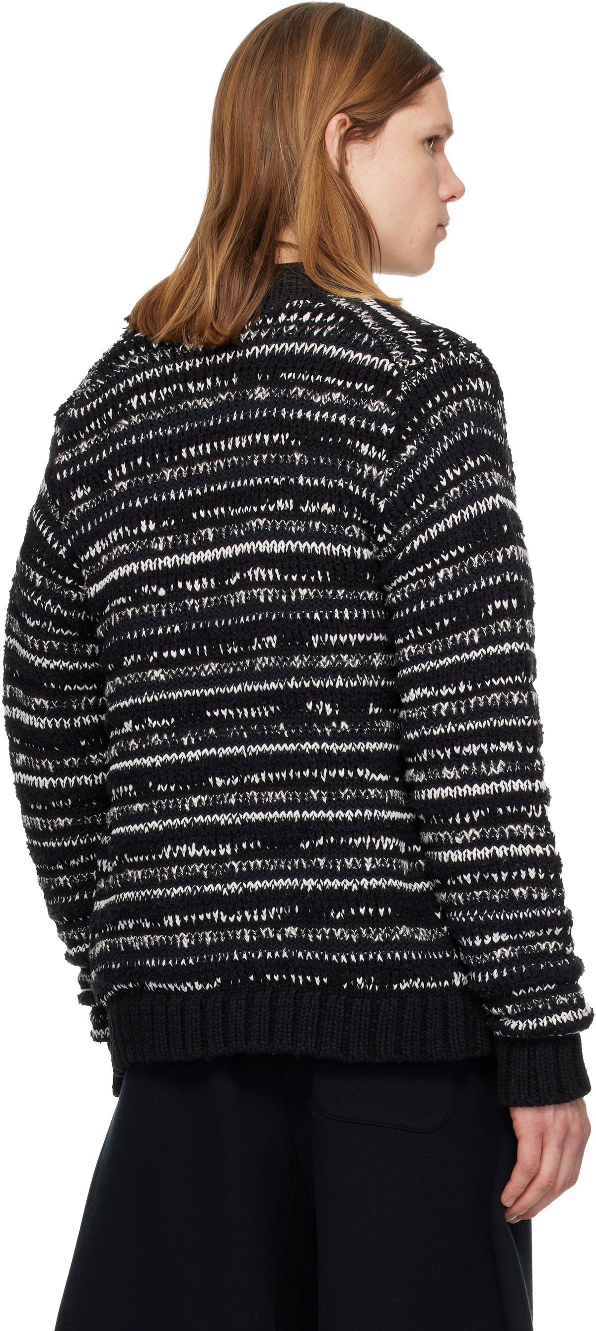 sacai Black & White Mix Knit Blouson Cardigan Sacai