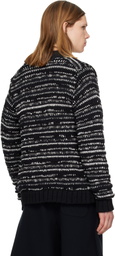 sacai Black & White Mix Knit Blouson Cardigan
