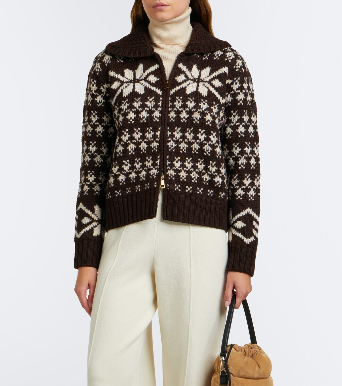 Moncler Fair Isle sequined wool-blend zip-up cardigan