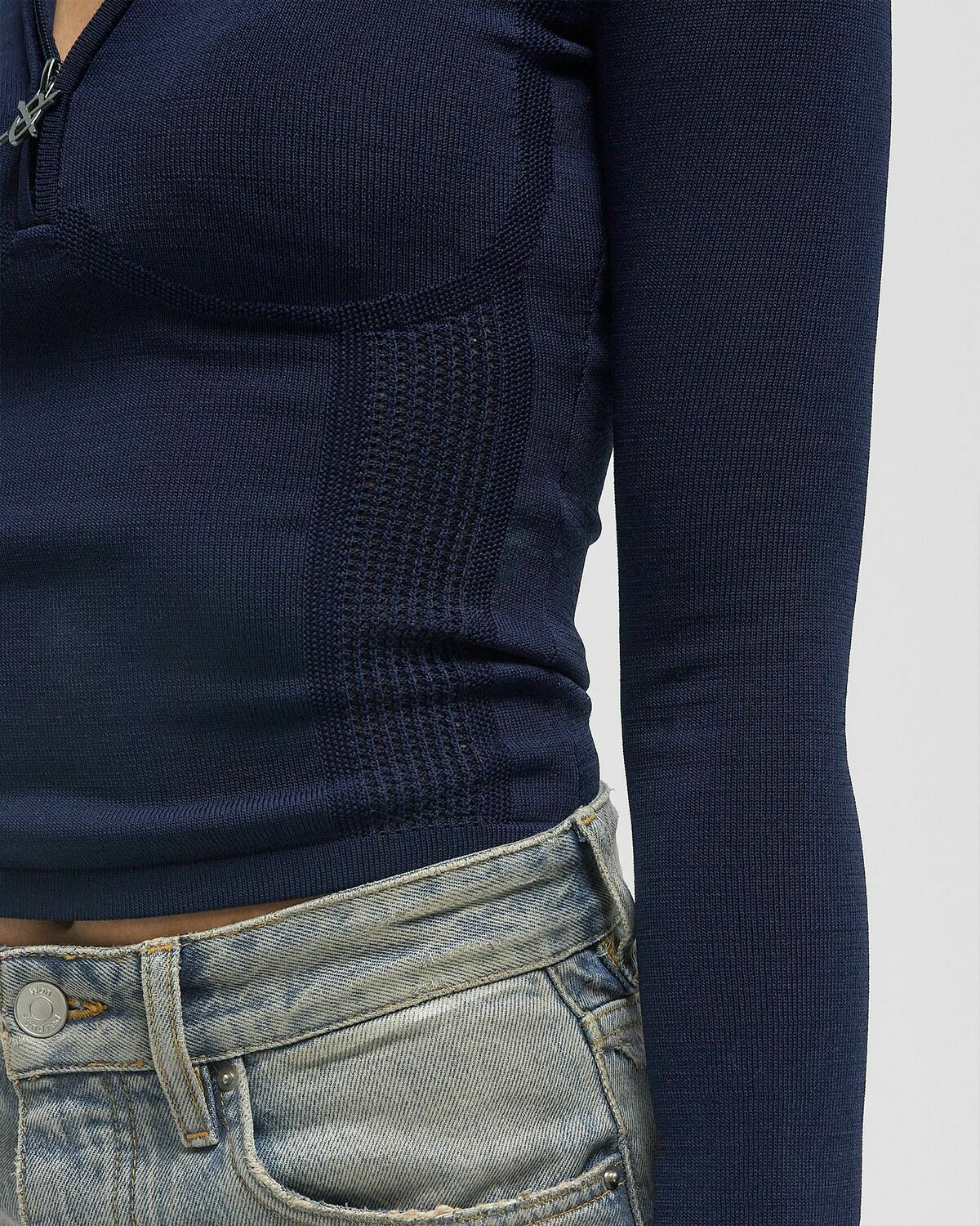 Daily Paper Zip knit polo ls Blue Womens Top