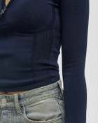 Daily Paper Zip knit polo ls Blue Womens Top