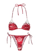 Jean Paul Gaultier Diablo Printed Triangle Bikini White Red