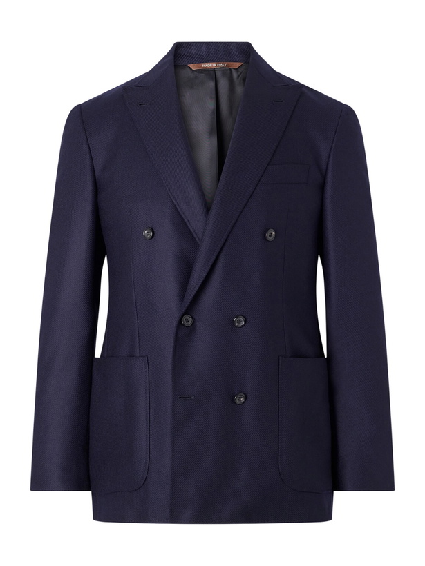 Photo: Canali - Kei Double-Breasted Wool and Silk-Blend Blazer - Blue