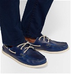 Yuketen - Pebble-Grain Leather Boat Shoes - Men - Blue