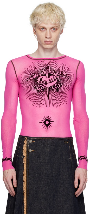 Photo: Jean Paul Gaultier Pink Flocked Long Sleeve T-Shirt