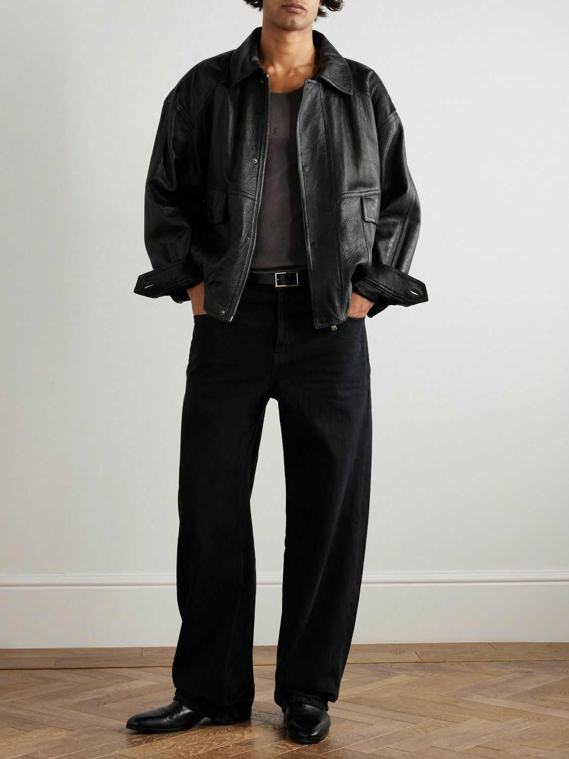 SAINT LAURENT - Full-Grain Leather Bomber Jacket - Black
