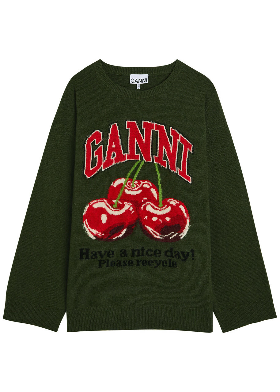 Ganni Intarsia Wool-blend Jumper Green