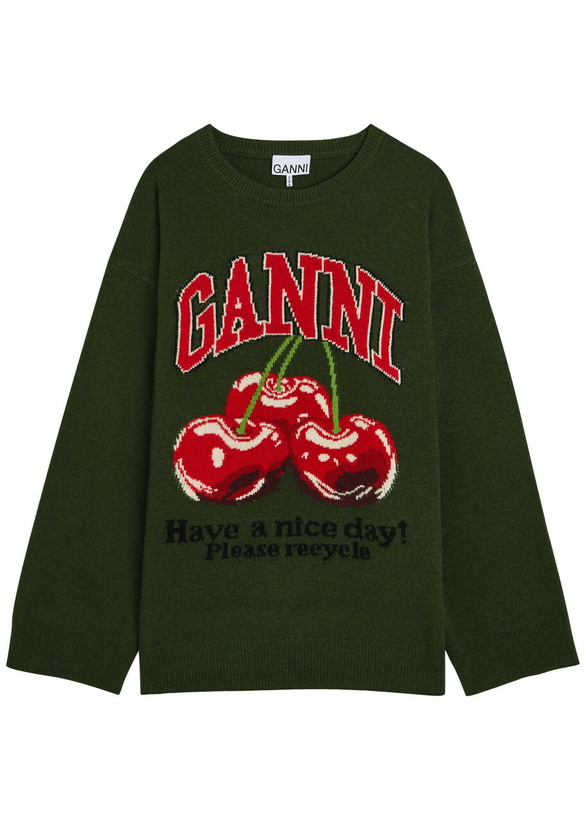 Photo: Ganni Intarsia Wool-blend Jumper Green