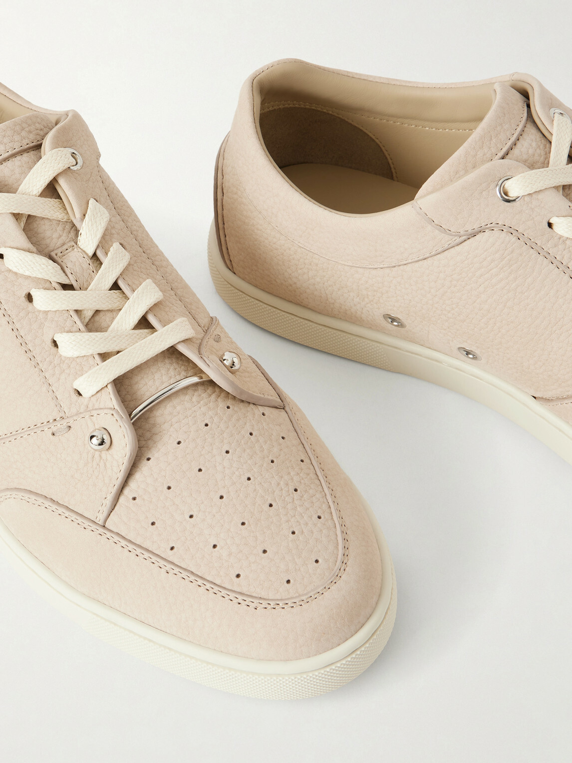 Christian Louboutin - Chambelisneak Embellished Nubuck Sneakers - Neutrals