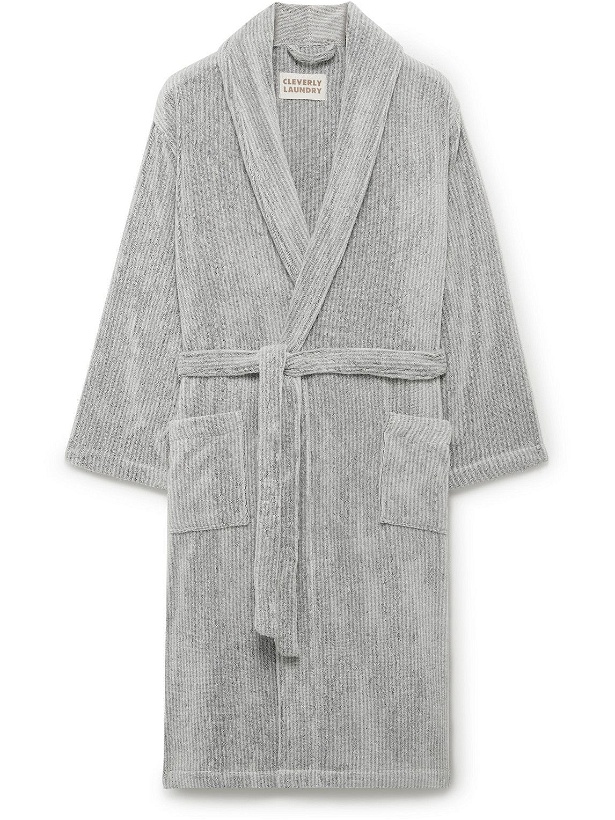 Photo: Cleverly Laundry - Striped Cotton-Terry Robe - Gray