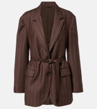 Brunello Cucinelli Belted pinstriped virgin wool blazer