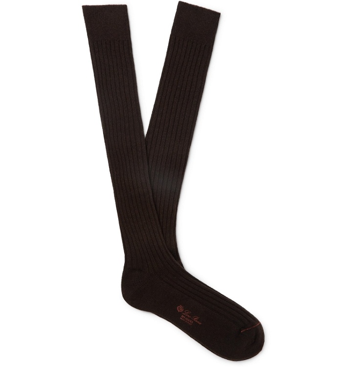 Photo: Loro Piana - Ribbed Cashmere-Blend Over-the-Calf Socks - Brown