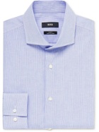 HUGO BOSS - Jason Cutaway-Collar Pinstriped Cotton and Linen-Blend Shirt - Blue
