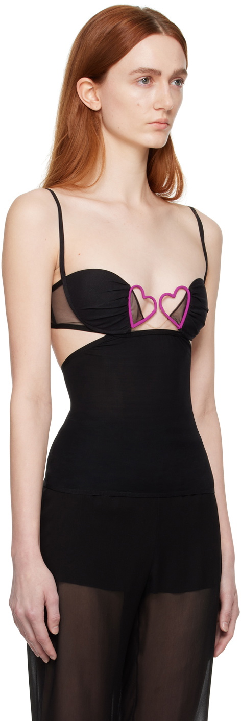 Women Black Sweetheart Neckline Camisole with Padded Cup and