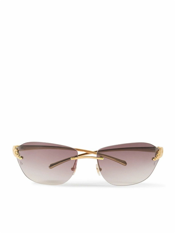 Photo: Cartier Eyewear - Panthère Classic Rimless Square-Frame Gold-Tone Sunglasses