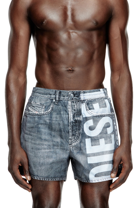 Photo: Diesel Mid-length trompe l'oeil-denim swim shorts - Swim shorts Mens in Grey