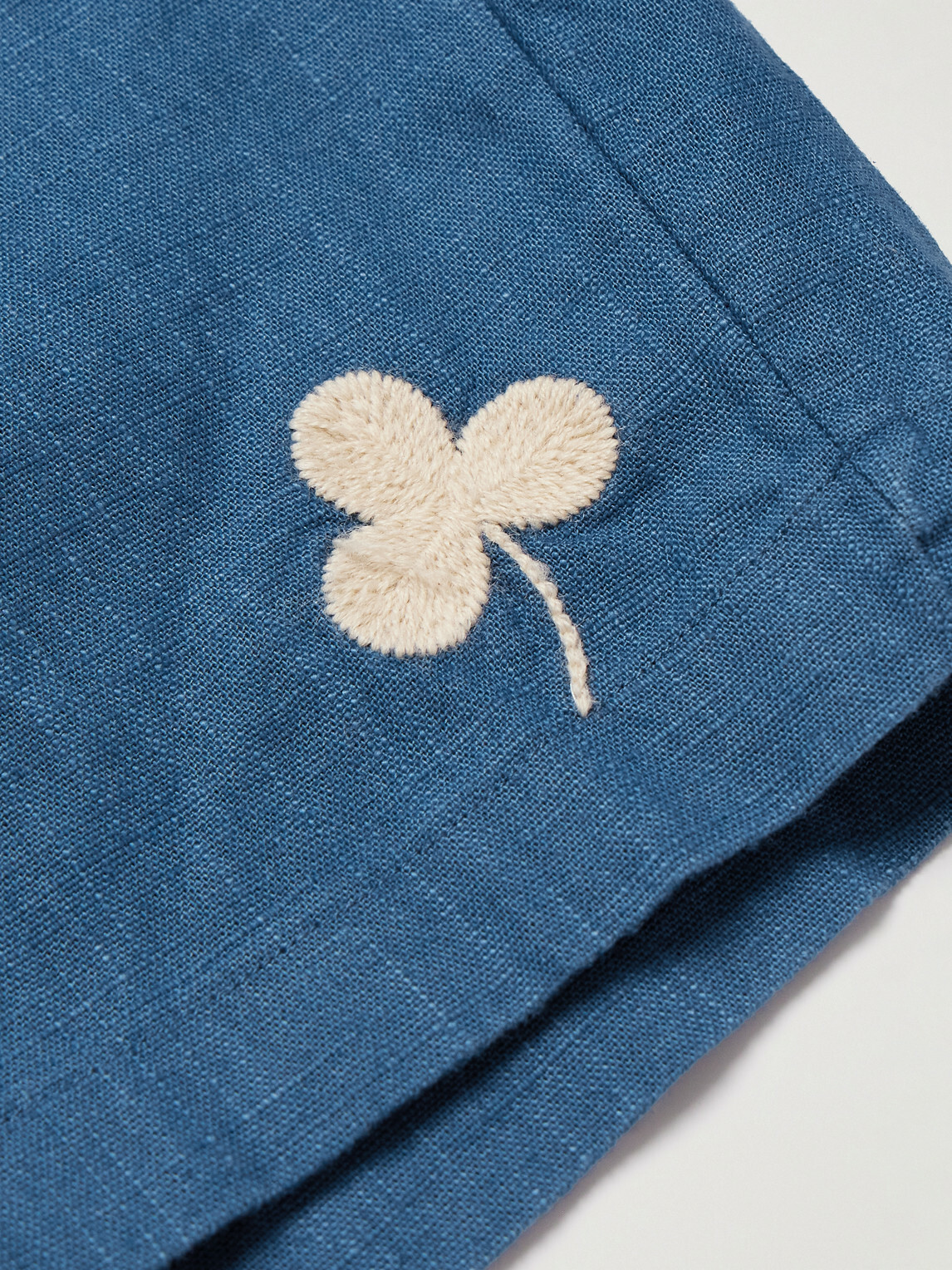 Portuguese Flannel - Straight-Leg Embroidered Ramie Drawstring Shorts - Blue