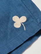 Portuguese Flannel - Straight-Leg Embroidered Ramie Drawstring Shorts - Blue