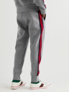GUCCI - Tapered Webbing-Trimmed Ribbed Wool and Cashmere-Blend Sweatpants - Gray