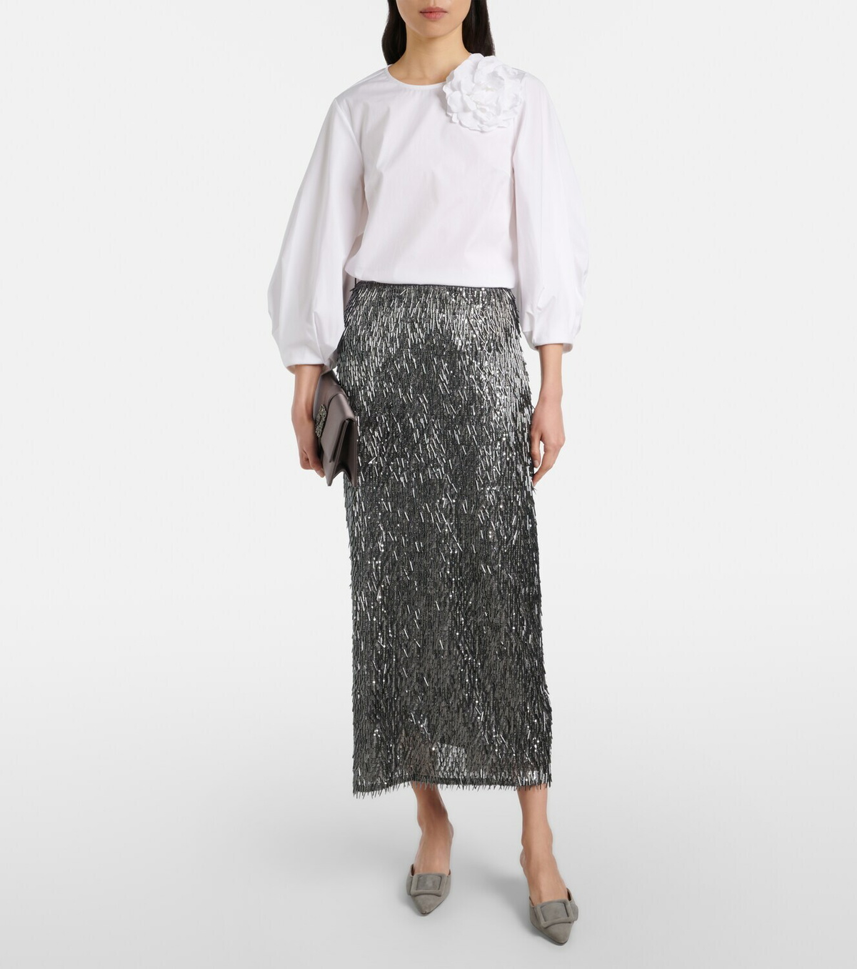 Carolina Herrera Floral-appliqué cotton-blend blouse