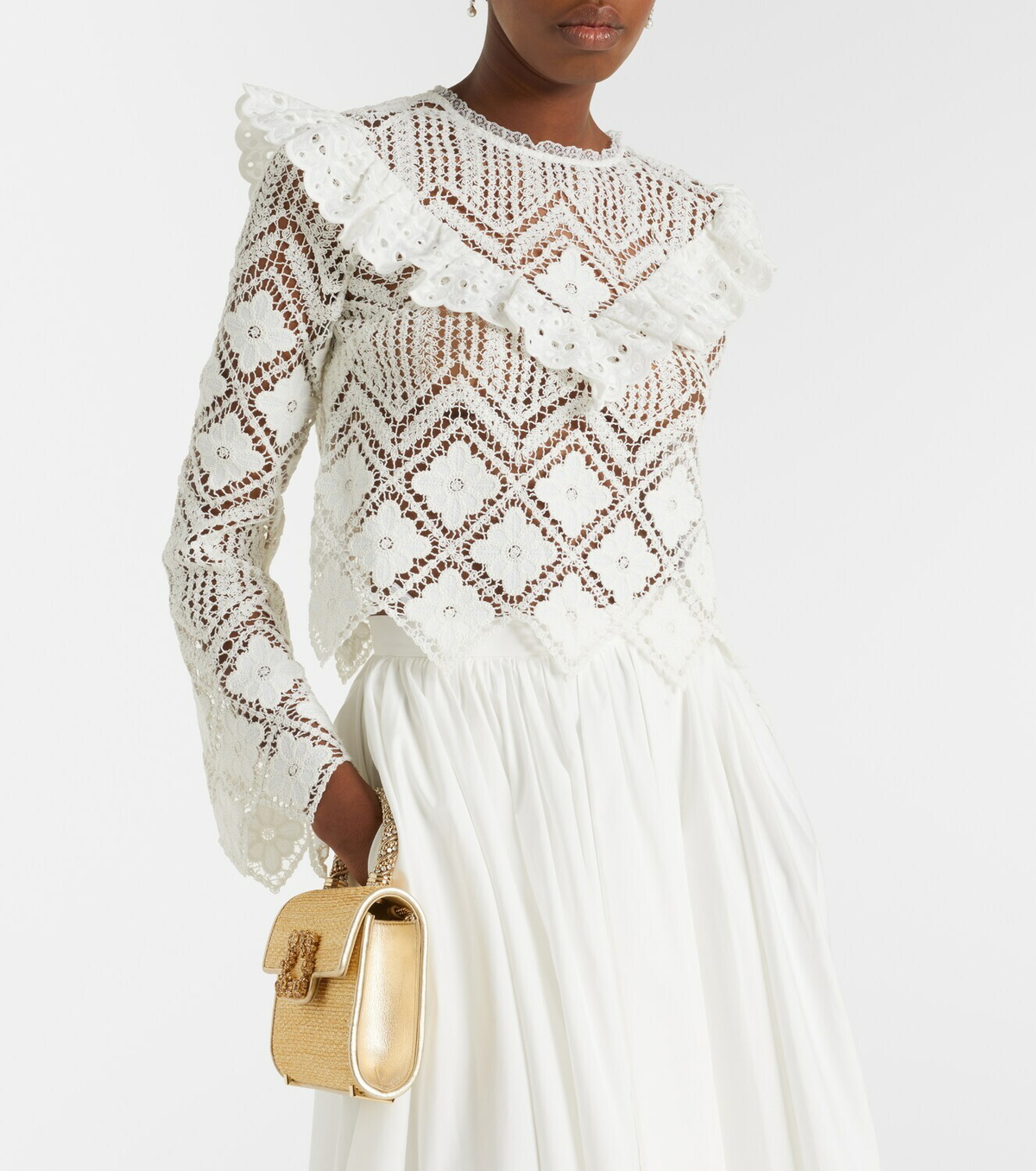Self-Portrait Crochet ruffled top