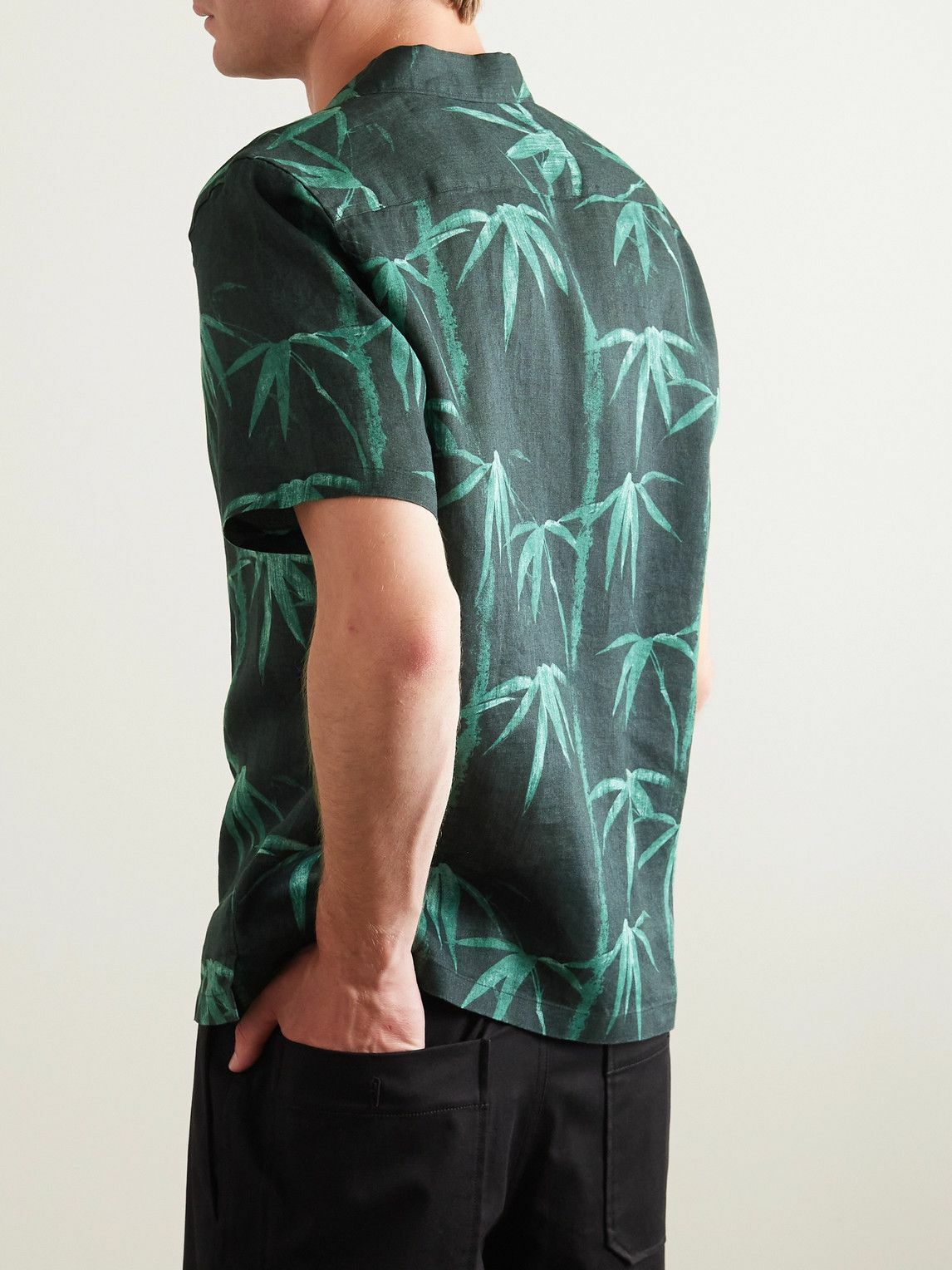 Theory - Irving Camp-Collar Printed Linen Shirt - Black