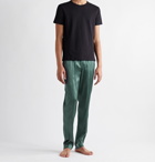 TOM FORD - Velvet-Trimmed Stretch-Silk Satin Pyjama Trousers - Green