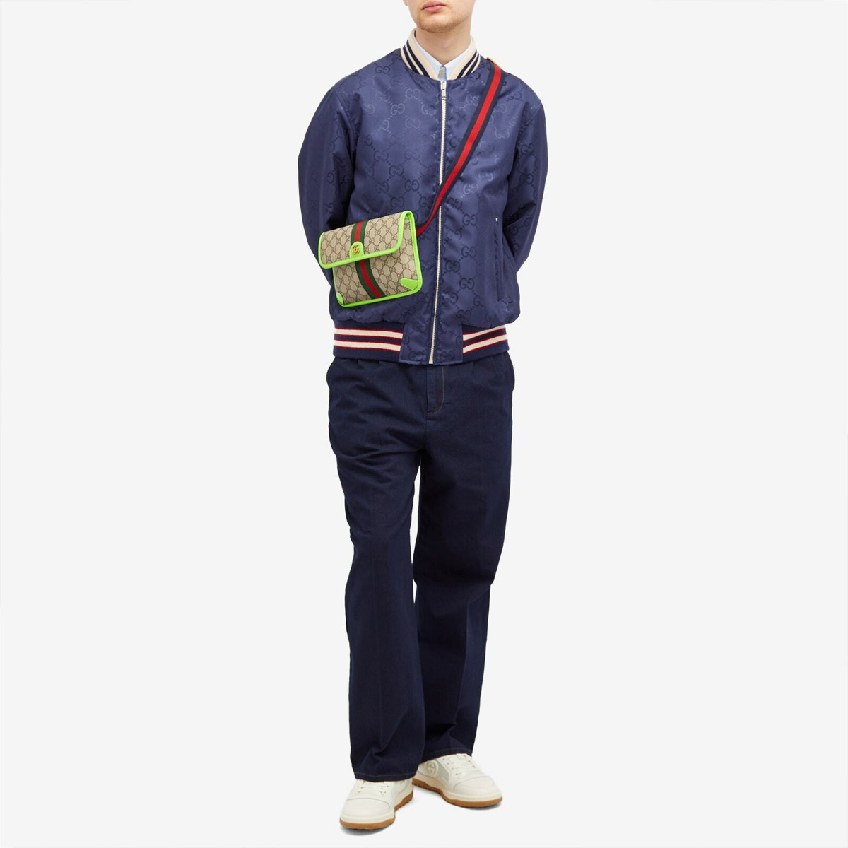 Gucci Men's Ophidia Neon Trim GG Waist Bag in Beige