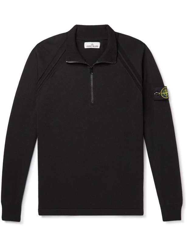 Photo: Stone Island - Logo-Appliquéd Cotton-Blend Half-Zip Sweater - Black