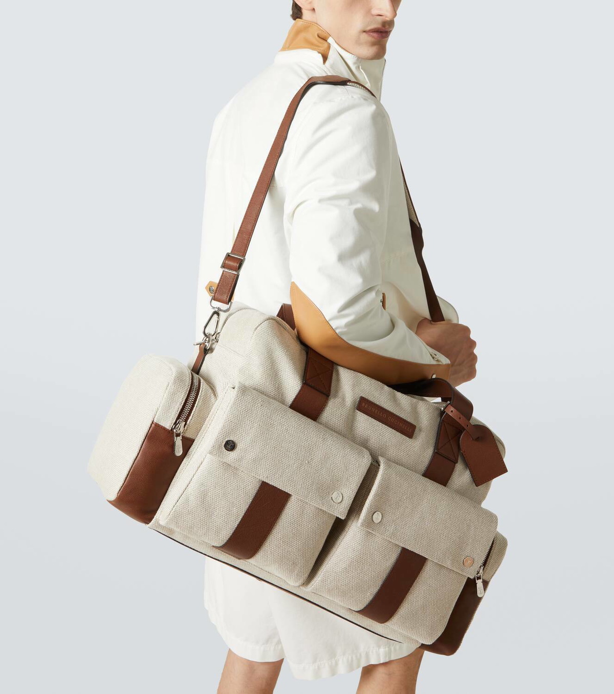 Brunello Cucinelli Leather-trimmed canvas duffel bag