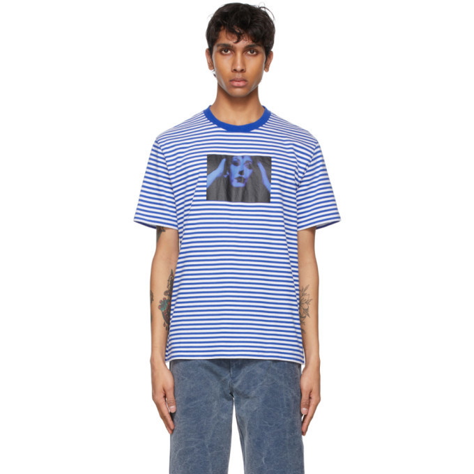 Photo: Noah Blue and White New Order Edition Stripe Substance T-Shirt