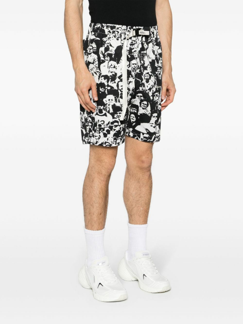Advisory Board Crystals Black And White Faces Print Bermuda Shorts