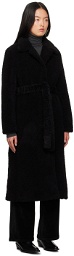 Youth Black Belted Faux-Shearling Coat