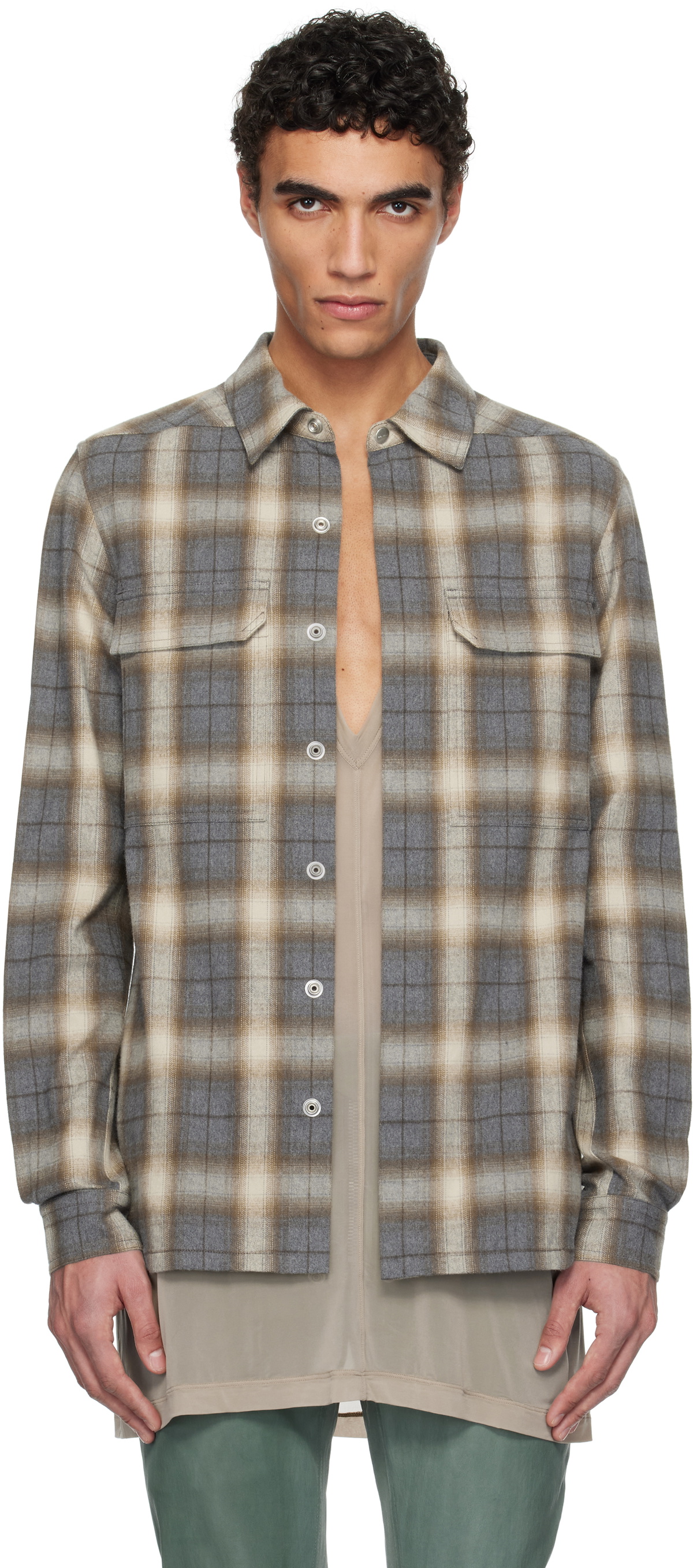Rick Owens Gray Hollywood Cotton Plaid Overshirt Rick Owens