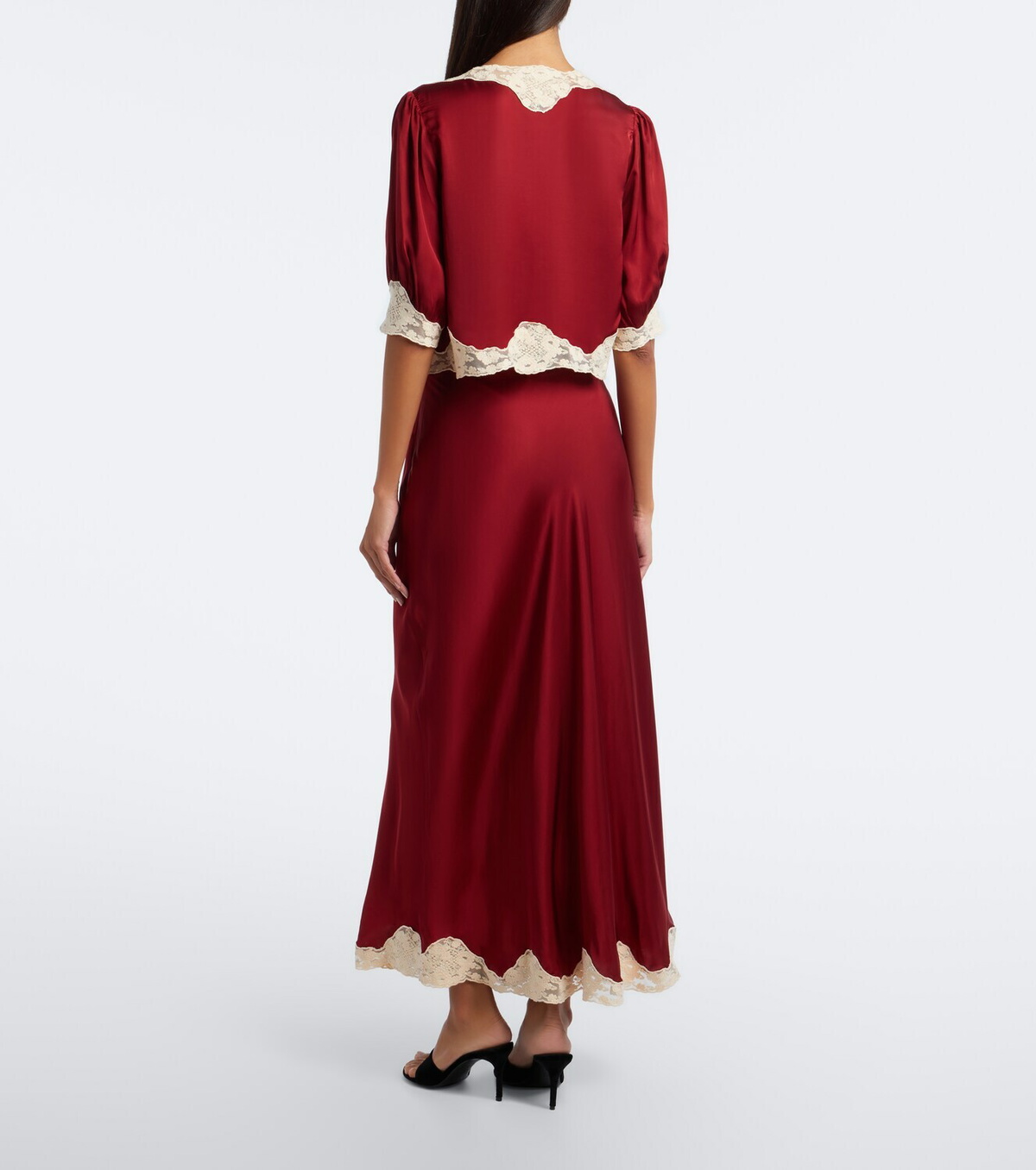Rixo Crystal lace-trimmed satin slip skirt
