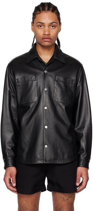 Photo: Second/Layer Black Press-Stud Leather Jacket