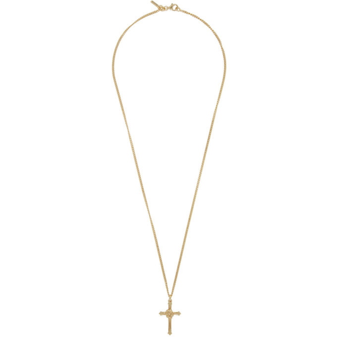 Photo: Emanuele Bicocchi SSENSE Exclusive Gold Mini Cross Pendant Necklace